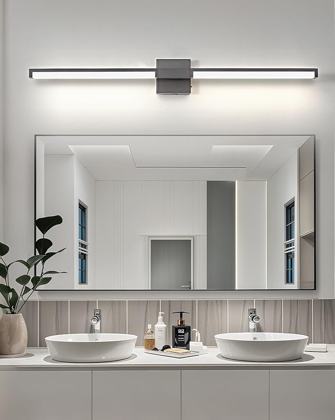 OKELI Modern Bathroom Light Fixtures Over Mirror, 40 Inch Matte Black Vanity Light Bar for Bathroom, 24W 5CCT Diammable Wall Light