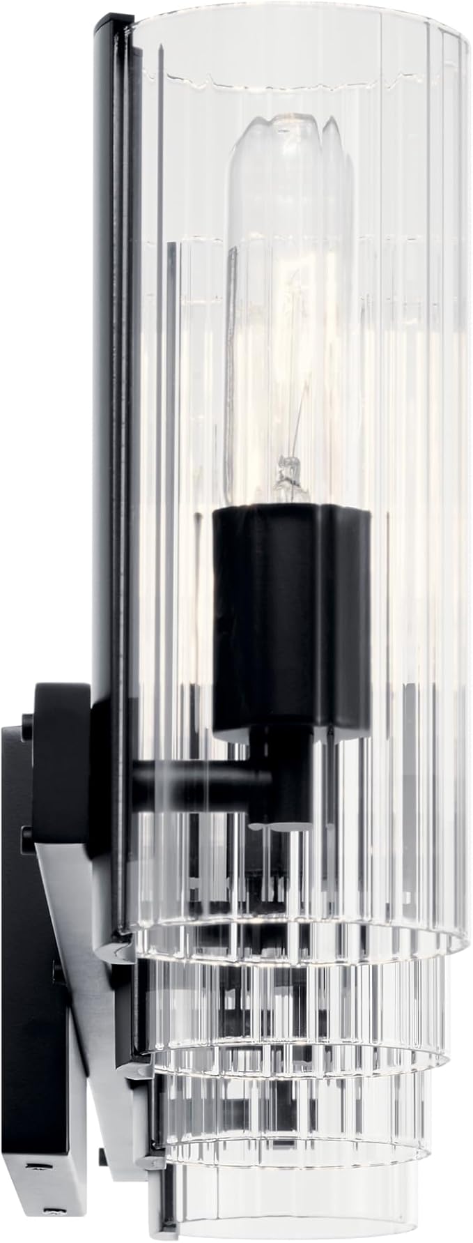Kichler Jemsa 4-Light Bathroom Vanity Light Fixture with Clear Fluted Glass in Black, Modern Wall Mount Vanity Lighting for Bathroom Over Mirror (9.75 in x 32 in), 55169BK