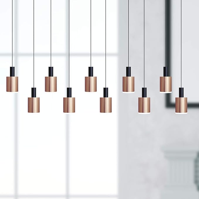 Virgo 10 Mini Pendant Lighting Black-Copper - LED Hanging Light Fixture for Kitchen Island, Bar, Foyer - Cluster Pendants - Dimmable, Adjustable Wire, Lamp Bulb Included