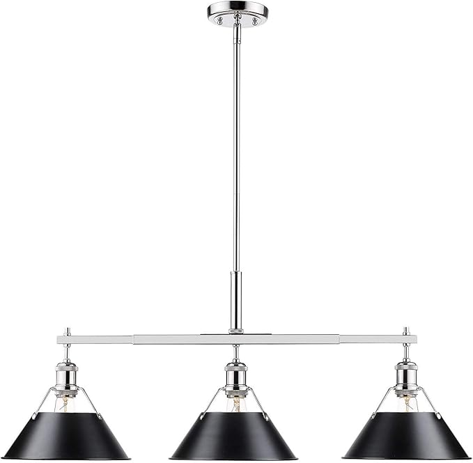 Golden Lighting 3306-LP CH-BLK Orwell Linear Pendant, Chrome with Black Shade
