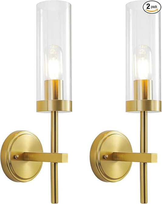 HOREVO Set of 2 Modern Wall Sconces, Clear Acrylic Vanity Wall Lights with E27/E26 Socket, Hardwired Indoor Wall Lamps for Bathroom Mirror, Bedroom, Hallway and Bedside, Bulbs Not Included