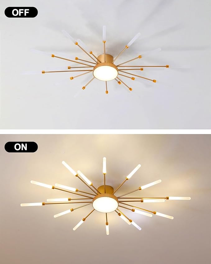 4000K Sputnik Metal Firework Designed Chandelier 18+1 Lights LED Ceiling Light Fixture Modern Flower Shape Ceiling Lamp Gold Flush Mount Ceiling Light for Living Room Bedroom Entryway Light Fixture