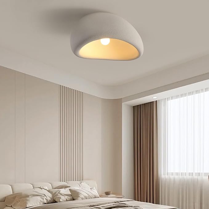 JAYMP Modern Ceiling Light for Dining Room Kitchen Island Hallway Living Room E26 Base Japanese Wabi-Sabi Style Bird Nest Shape Lighting Fixture (Matte White, D45xH24cm)