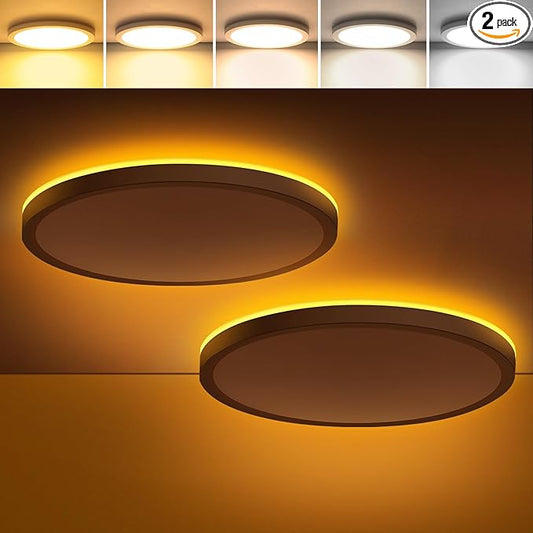Brightever 12 Inch 2 Packs LED Flush Mount Ceiling Light Fixtures with Night Light, 2400LM 240W Equivalent Light Fixtures Ceiling Mount, 2700K-6500K 5 Color Selectable White Ceiling Lights for Hallway