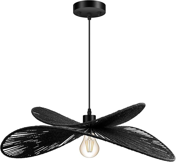 BoostArea Rattan Boho Chandelier Light Fixture,17.4" Hand Woven Wicker Pendant Light, Coastal Hanging Pendant Light for Kitchen Island Bedroom Living Room(Bulb not Included)