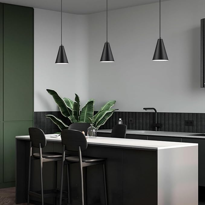 Black Pendant Lights, 3 Pack Industrial Metal Hanging Lamp Modern Vintage Farmhouse Pendant Lighting Fixtures for Kitchen Island Dining Room Bedroom
