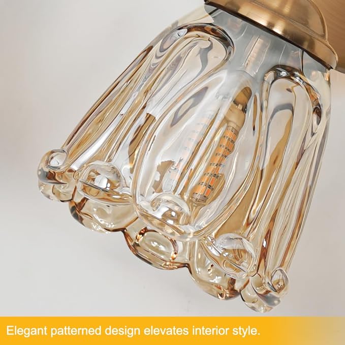 Daunton Vintage 3 Light Vanity Light, Gold Bathroom Vanity Light, Bathroom Light Fixtures with AmberGlass Shade, Antique Vanity Light Fixtures Over Mirror, Wall Sconce for Bedroom, Living Room