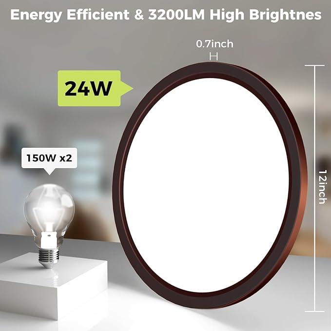 2Pack LED Flush Mount Ceiling Light Fixture Oil Rubbed Bronze, 12Inch 24W, Dimmable&3000K-6500K Adjustable Low Profile Ceiling Lights, 3200LM Modern Lamp for Kitchen, Bedroom, Porch, Hallway