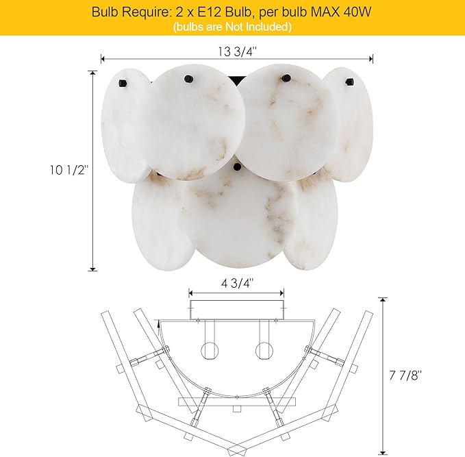 Modern Alabaster Sconce Lighting for Living Room, Contemporary Wall Sconces, Marble Sconce Wall Light Fixtures for Bedroom Entryway Bathroom, 1 Pack