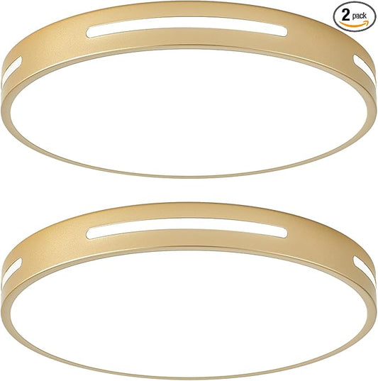 Gold LED Ceiling Light Fixture Flush Mount 15 inch 36W Set of 2, Dimmable Kitchen Lighting Fixtures LED, Modern Light Fixtures Ceiling Mount for Bedroom, Bathroom, Living Room