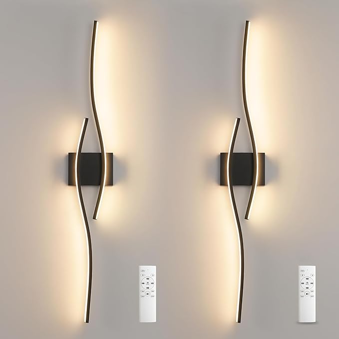 Modern LED Wall Sconce Set of Two with Remote Control, Stepless Colors 3000K-6000K & Dimming Black Wall Light with LED Wall Lamp for Bedroom Living Room Bathroom Hallway 39.4inch Length