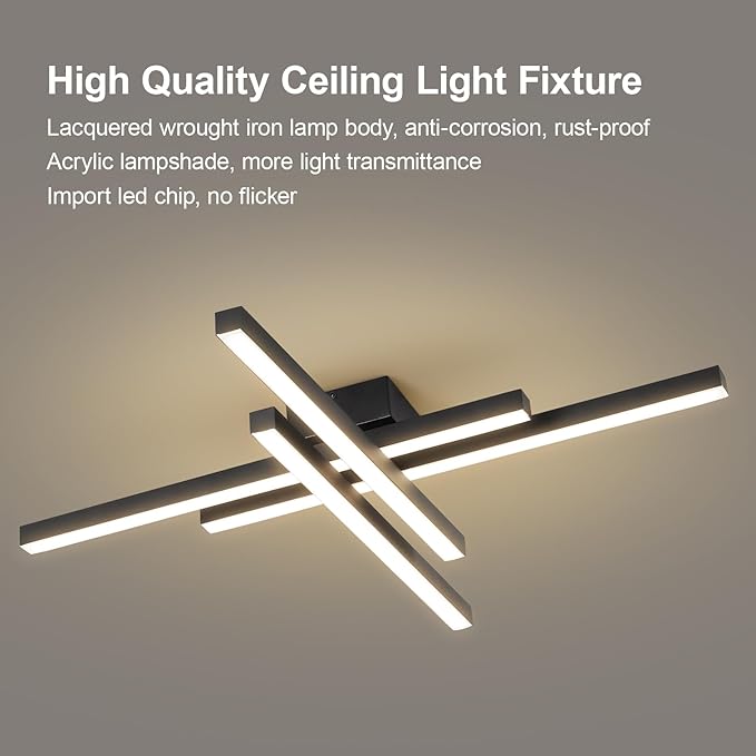 JAYMP 43.3" Modern Ceiling Light with Remote, Black Sputnik Ceiling Lamp, 64W Dimmable LED Lighting Fixture for Dining Room, Living Room, Kitchen Island, 4 Lights