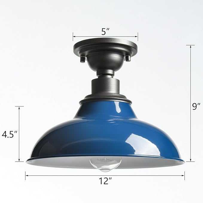 SAMTEEN 12-Inch Semi Flush Mount Ceiling Light Barn Style Light Fixture Dark Blue Farmhouse Ceiling Light Fixtures for Hallway Bedroom Staircase Living Room
