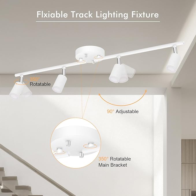 AUQUEE 4 Light Track Lighting Fixtures Ceiling, 16W/2700K White Track Lighting with Acrylic Lampshade & Rotatable Light Heads, 20000hrs Lifespan, Modern LED Track Lights Ceiling for Kitchen/Hallyway