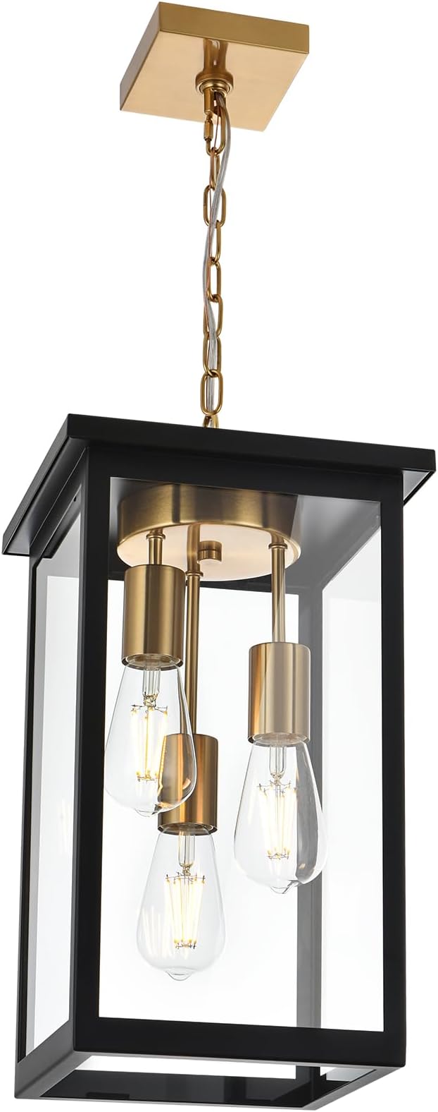 TODOLUZ Outdoor Pendant Light Fixtures, 3-Lights Exterior Hanging Lantern, Black Large Outdoor Hanging Porch Light with Clear Glass Shade
