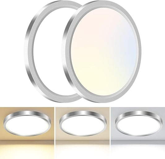 hepside 2PACK LED Flush Mount Ceiling Light - 3CCT Selectable 3000K-4000K-6500K & 100W Equivalent Modern Kitchen Recessed Ceiling Lamp 24W 3200Lm 12 Inch for Bathroom Closet Laundry Bedroom Hallway