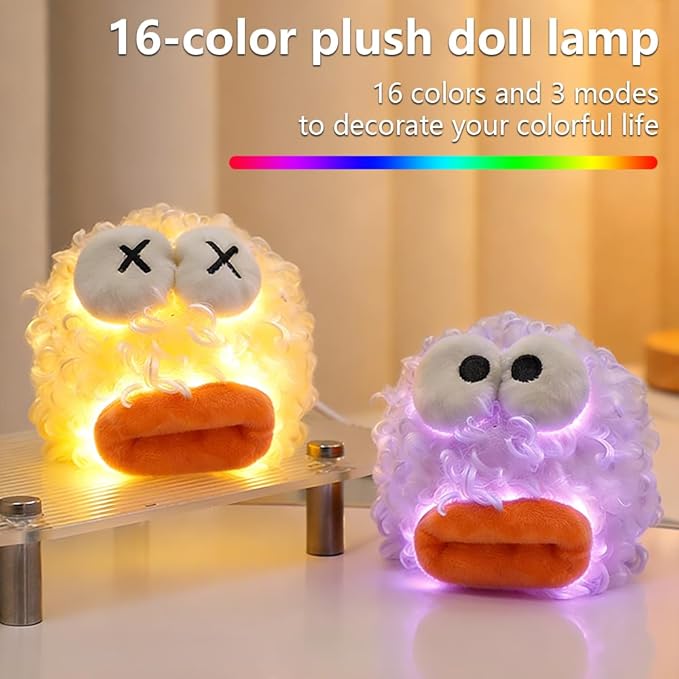 Plush Night Light Cute LED Table Lamp Cozy Dimmable Nightlight Trendy Rechargeable Bedside Lamp Funny Desk Decor Lamp for Halloween Christmas Birthday Gift (BMSE)