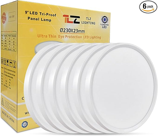 6PK 9 Inch LED Flush Mount Ceiling Light, 18W, 1860LM, 3000K/4000K/6000K CCT Selectable, 0.9inch Super Slim LED Ceiling Light Fixtures, Low Profile Round Flat Panel Light for Bedroom,Kitchen,Hallway