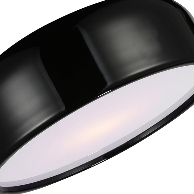 CWI Lighting 14" Black Flush Mount Light for Bedroom, Hallway – 2-Light Drum Shade Design with E26 Bulb Base – LED/Dimmer Compatible, Low-Profile – BACL Certified