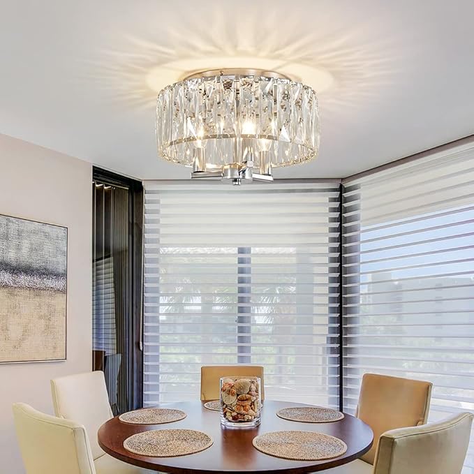 AGV LIGHTING CL002C K9 Crystal Flush Mount Ceiling Light Fixture, Perfect for Living Room, Bedroom, Dining Room, Chrome Finish