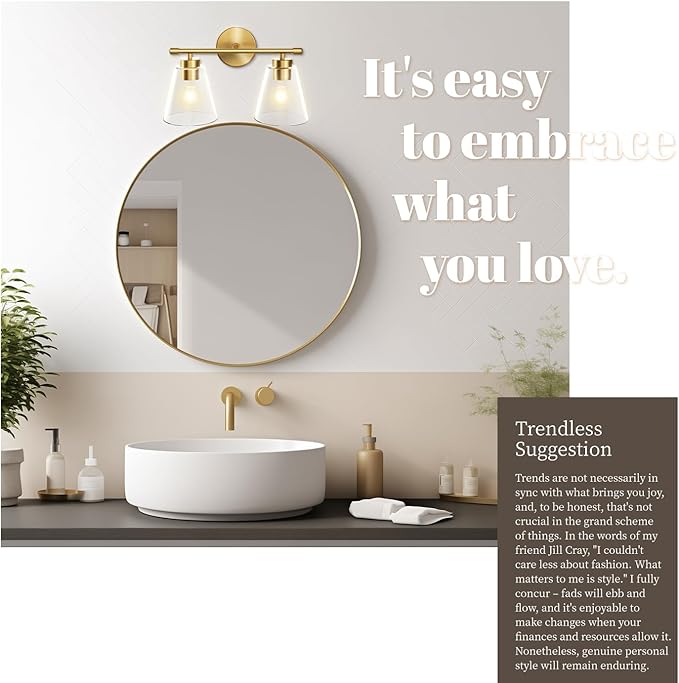 Hamilyeah Bathroom Vanity Light Fixtures Over Mirror, 2 Light Wall Light Fixture with Clear Glass Shade, Gold Sconces Wall Lighting for Bathroom, Kitchen, Living Room