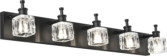PRESDE Black Crystal Bathroom Vanity Light for Bathroom Modern 5 Light Vanity Lighting Fixtures