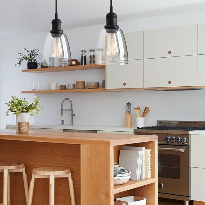 Yosoan 1-Light Vintage Edison Hanging Pendant Light, Indoor Modern Hardwired Mini Oval Cone Clear Glass Shade for Kitchen Bathroom Porch Living Room Dinning Room Office Restaurants Bar Island(Black)