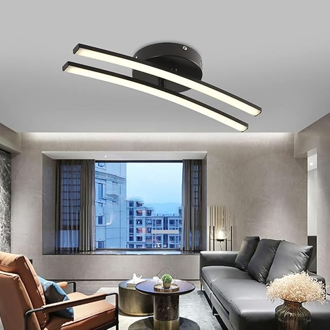 Modern Black and White Ceiling Light Fixture, Warm White LED Close to Ceiling Lamp for Bedroom and Living Room, Minimalist Hanging Lamp for Hallway and Corridor Lighting
