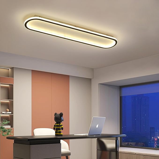 47”Flush Mount CeilingLight, Modern LED Hallway Light Fixture Dimmable CeilingLamp with Remote Control, Black Ceiling Lights for Bedroom/Balcony/Dressing Room, 3000k-6000k, 40-60W