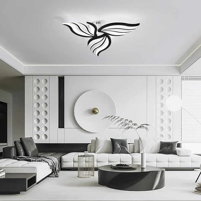 Becailyer 26.7" LED Flower Ceiling Lamp, Dimmable Modern Close to Ceiling Lights with Remote Control, 30W Acrylic 3-Petals Flush Mount Ceiling Lighting Fixtures for Bedroom Dining Room Kitchen, Black