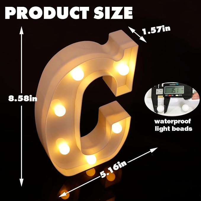 DyingSwan Small Led Marquee Letters, Light Up Letters, 8.58 Inch Led Letter Lights, Battery Powered Lighted Sign for Table, Party, Birthday, Christmas Decor (Letter C)