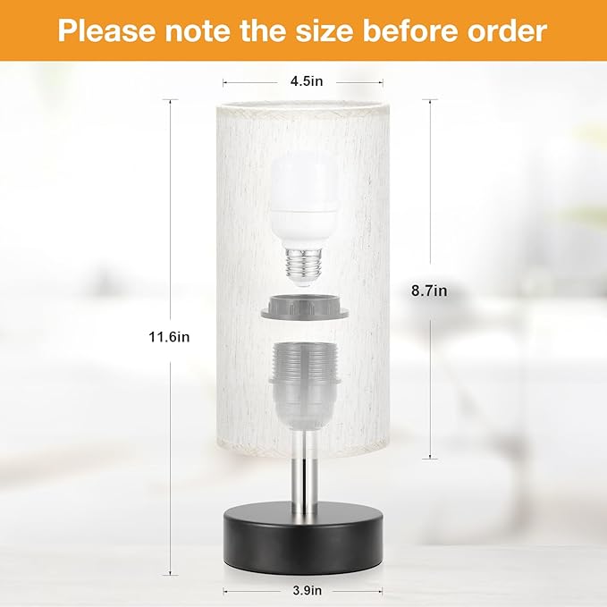 PartageiZ Small Table Lamp with LED Bulb - 3 Color Temperatures for Bedroom, Nightstand, Minimalist Night Stands, Desk, Kids, Living Room, Office, Dorm