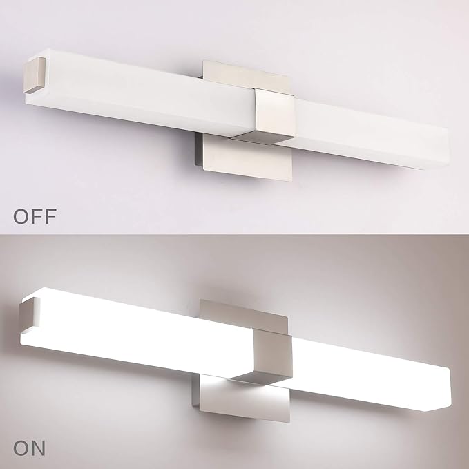 ZUZITO LED Bathroom Vanity Light - 24 inch Brushed Nickel Vanity Lights - Modern Bathroom Light Fixtures Over Mirror 6000K Cool White