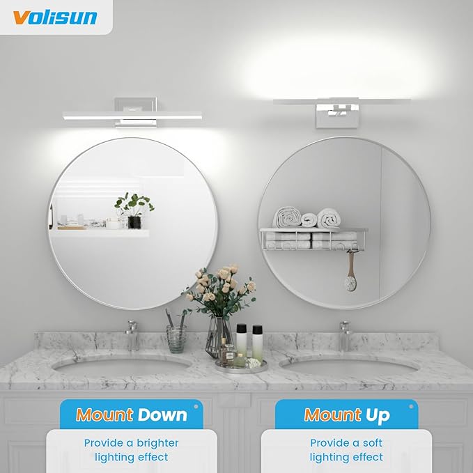 VOLISUN Modern Bathroom Vanity Light 24 inch, Rotatable, 14W Dimmable 5CCT Led Bathroom Light Fixture Over Mirror, Chrome Vanity Light for Bathroom Mirror Cabinets-ETL Certificated