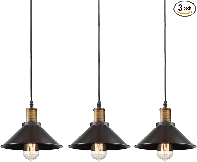 CLAXY Farmhouse mini Pendant Light Adjustable Bronze Hanging Pendant Lighting for Kitchen Bar Restaurant Bedroom-3 Pack