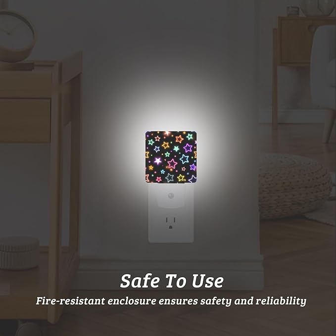 Colorful Stars Night Light, Dusk to Dawn Nightlight with Auto Sensor Lamp Home Indoor Stairway Kitchen Corridor, Night Lights Plug Into Wall Decorative for Boys Girls Women Men Room Gifts