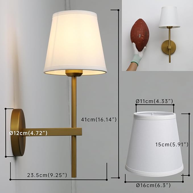 Vintage Wall Sconce White Fabric Shade, E26 Hardwired Bathroom Vanity Light, Indoor 1-Light Wall Mounted Lamp for Living Room Bedside Nightstand Light