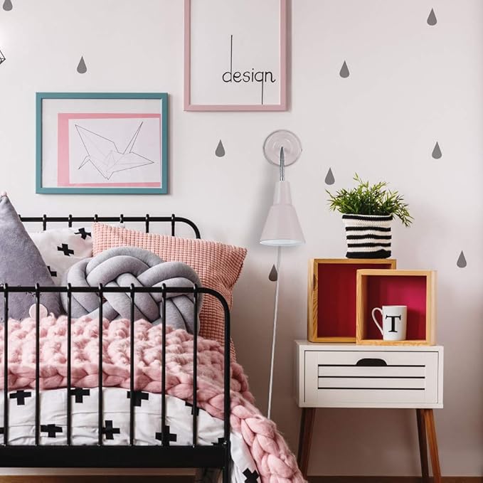 GLOBE Electric 13064 Sophie 1-Light Plug-in or Hardwire Wall Sconce, Chrome Gooseneck, Matte Rose, 6ft Clear Cord, Bulb Not Included (Pack of 4)