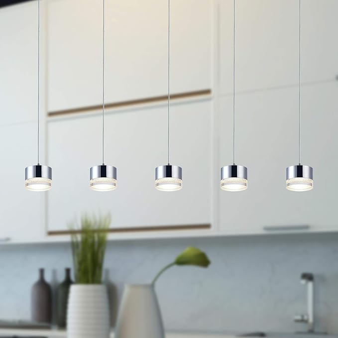 Jupiter 5 Mini Pendant Lighting Nickel - LED Hanging Light Fixture for Kitchen Island, Bar, Foyer - Cluster Pendants - Dimmable, Adjustable Wire, Lamp Bulb Included