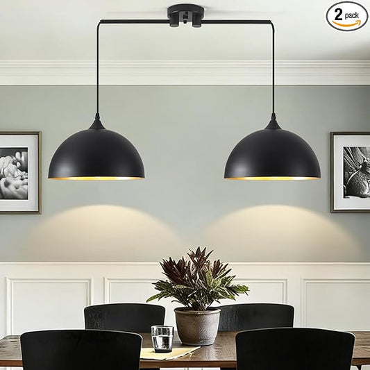 Black Pendant Lights Kitchen Island 2-Light, Black Dome Pendant Light, Kitchen Island Lighting, Dining Room Light Fixture, Island Pendant Lights for Kitchen, Dining Room, Bar, Cafe