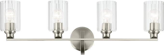Kichler Gioe 32.25" 4-Light Bathroom Vanity Light Fixture with Clear Fluted Glass in Brushed Nickel, Damp Rated for Bathroom, Powder Room, Over Mirror (32.25" W x 10.5" H), 55227NIFLU
