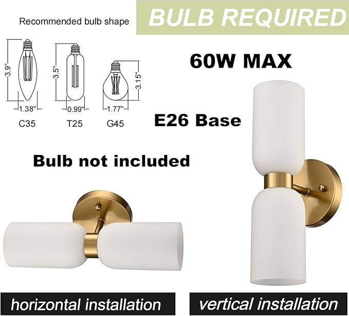 DANSEER Modern Gold Wall Sconce Set of Two, Wall Light with Milky White Glass Shades, Brushed Gold Finish for Bedroom or Vanity Light for Bathroom, Hardwired Installation
