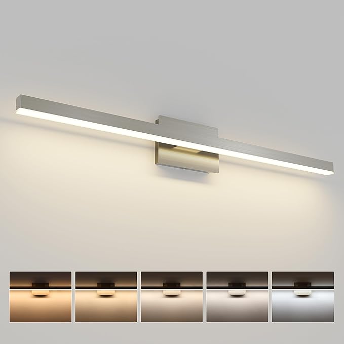 Joossnwell Brushed Nickel Bathroom Vanity Light Bar 5CCT Dimmable Bathroom Light Fixtures Over Mirror Modern LED Vanity Lighting Bath Light ETL Certificated 39.37 inch