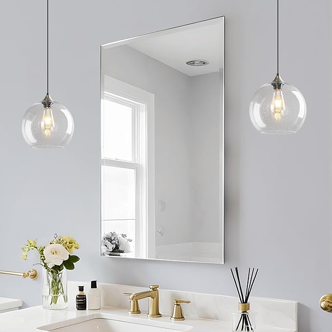 Modern 2-Pack Glass Globe Pendant Lights, Clear Modern Pendant Lighting for Kitchen Island, Clear Glass Hanging Lamps for Dining Room Living Room Bedroom, Large 9.85 Inch Fixture (Bulbs Not Included)