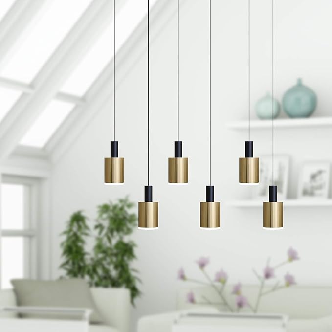 Virgo 6 Mini Pendant Lighting Black-Brass - LED Hanging Light Fixture for Kitchen Island, Bar, Foyer - Cluster Pendants - Dimmable, Adjustable Wire, Lamp Bulb Included