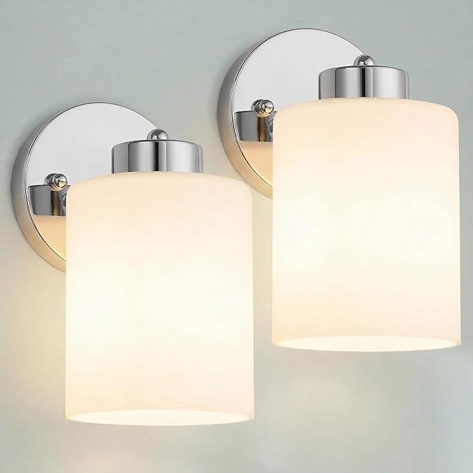Frosted Wall Sconce Set of Two,Chrome Sconce Bathroom Lighting,Modern Chrome Vanity Light,Mid-Century Vanity Sconces for Bathroom,Livingroom,Kitchen