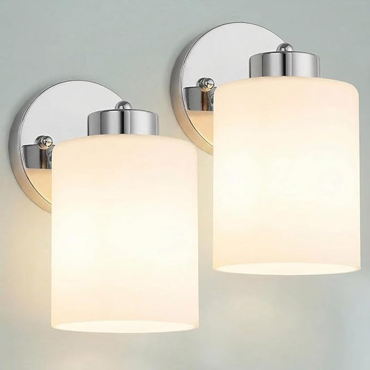 Frosted Wall Sconce Set of Two,Chrome Sconce Bathroom Lighting,Modern Chrome Vanity Light,Mid-Century Vanity Sconces for Bathroom,Livingroom,Kitchen