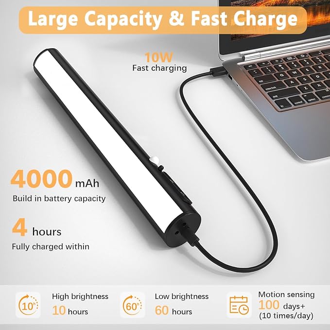 Hapfish Motion Sensor Battery Operated Wall Sconce, Wireless Picture Lights for Wall, Rechargeable Magnetic Art Lighting with Remote Control, Battery Picture Light for Poster Dartboard Mirror - Black