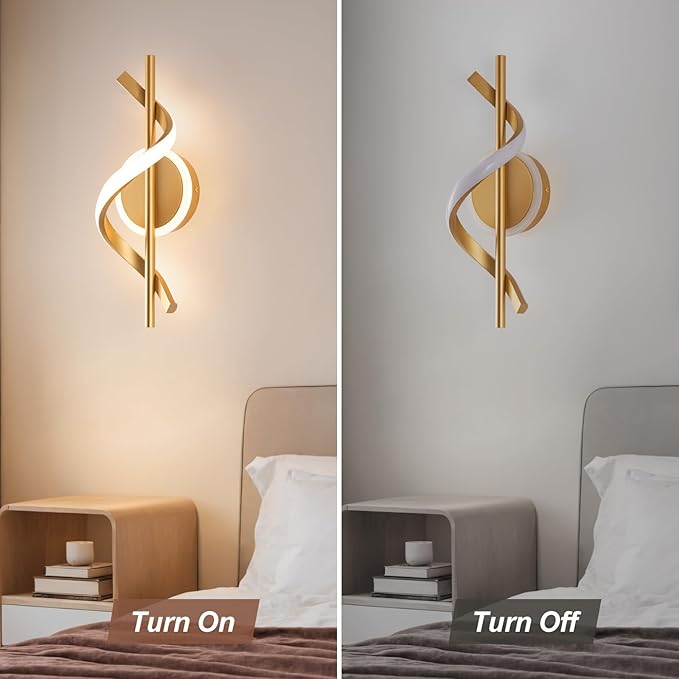 EIDISUNY LED Wall Sconces Indoor, 12W LED Wall Mount Lights, Modern Spiral Wall Lamp, 3000K Wall Light Fixture for Stairs, Living Room, Bedroom, Aisle, Hallway (Warm White, Gold)