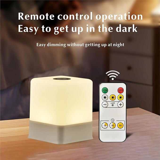 Portable Baby Night Light，Touch Lamp for Bedroom, Rechargeable 2400mAh Small LED Table Lamps, Remote Control, 3 Color Square Nightstand Lamp,Breastfeeding, Sleep Aid,